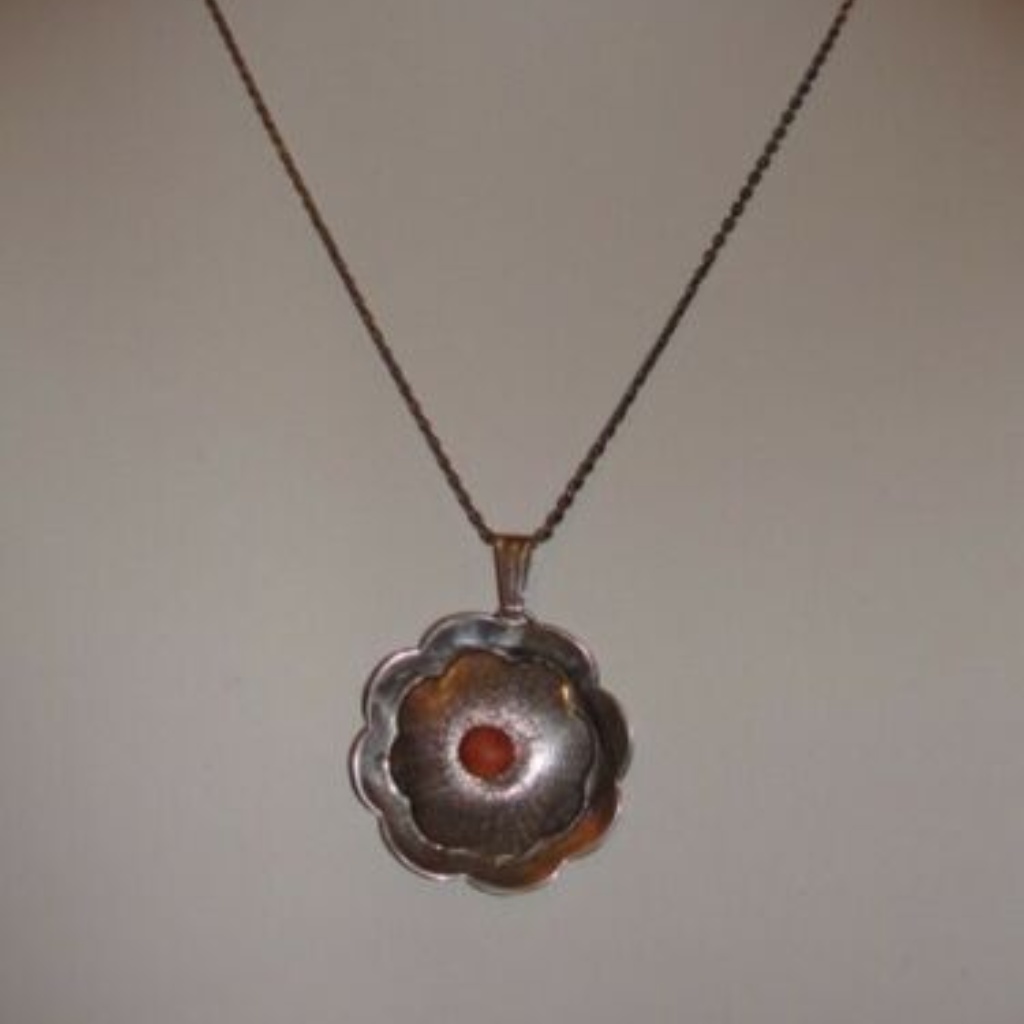 Art Deco Sterling Silver Flower Pendant W Red Cor 85$
